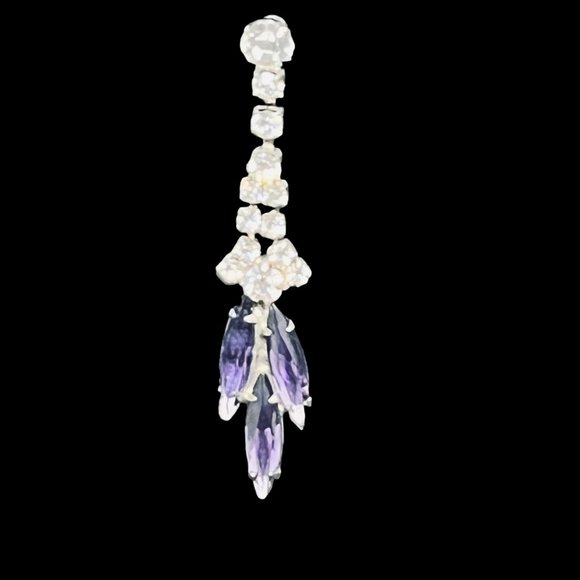 Vintage Silver Tone With Purple And Clear Glass Rhinestones Pierced Earrings - Picture 2 of 7